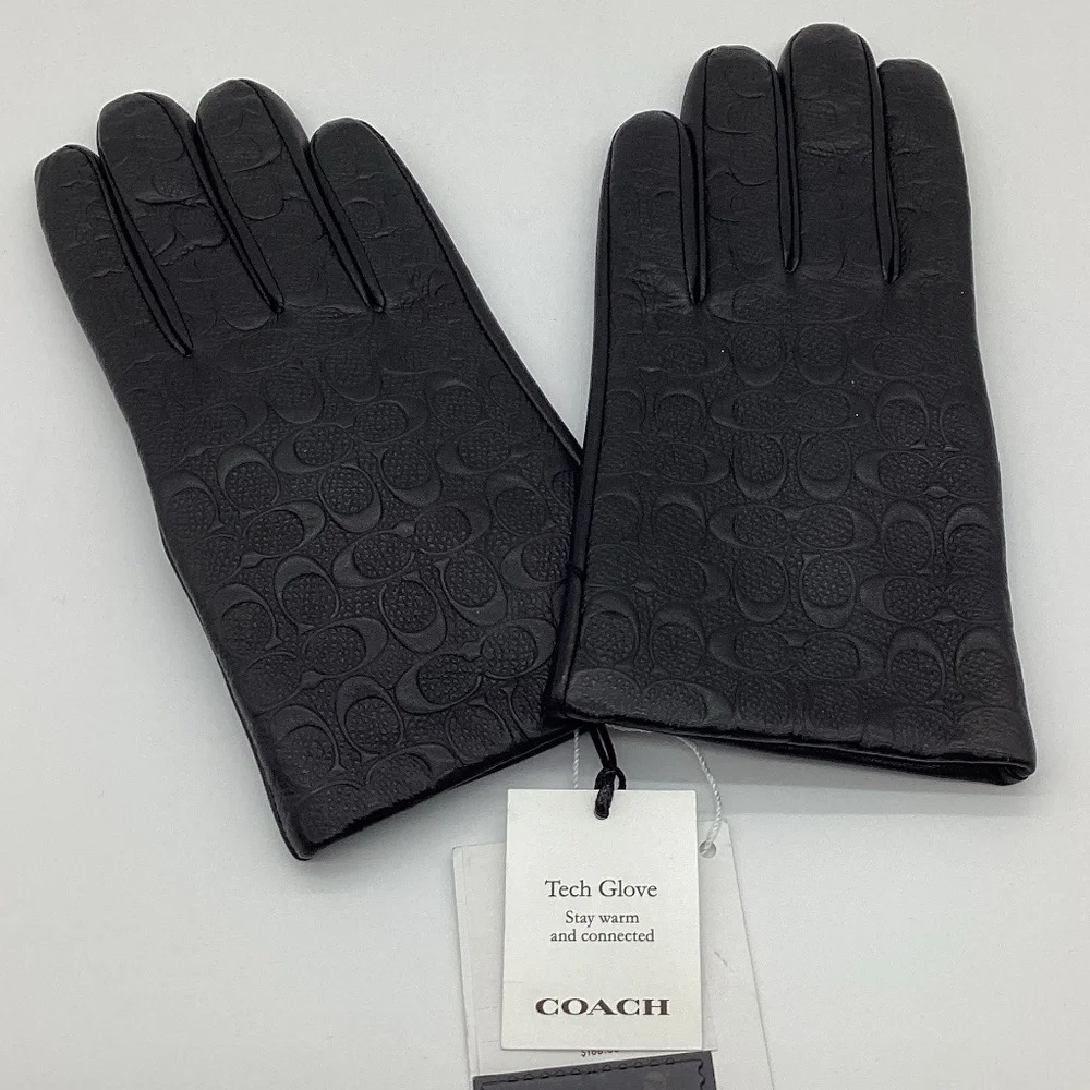 2150. Coach Black Leather Signature Insignia Gloves Size XS/S